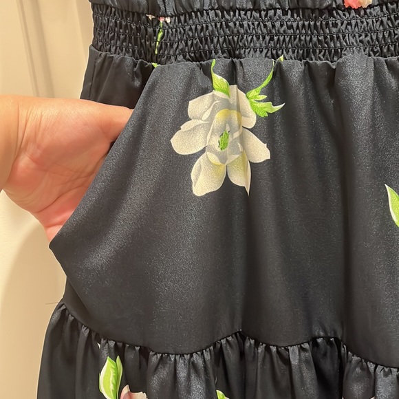 Lil Sz LP floral off the shoulder dress pockets puff sleeve Navy Pink Grey roses - Picture 7 of 8